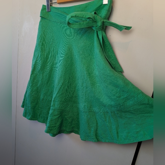 ZARA Women Midi Lenght Green Skirt Size M 100% Linen Waist Bow Side Zipper - Picture 2 of 10